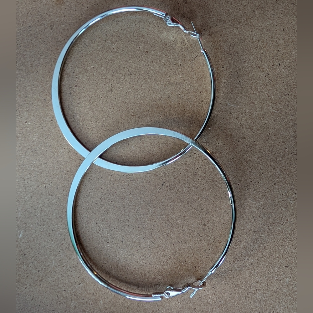 Stainless Steel Sleek Silver Hoop Earrings Modern Design